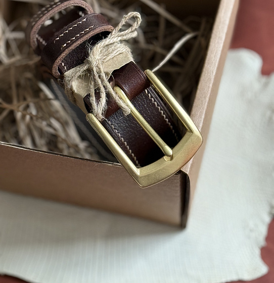 Ремень "Бурбон браун" кожа + латунь