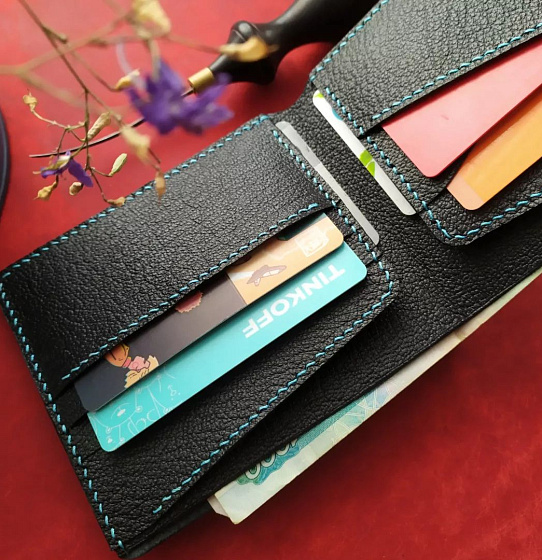 Кошелёк "Бифолд" чёрный/синий